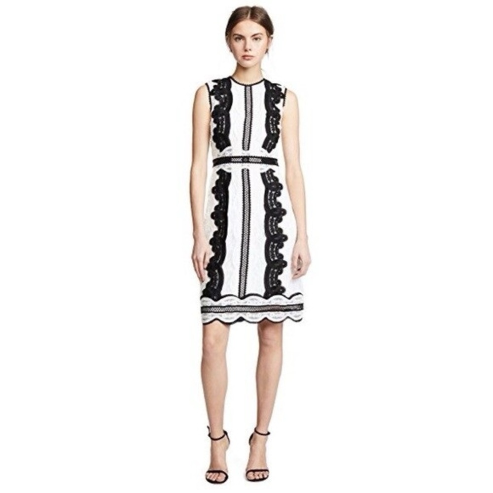 COSTARELLOS‎ Sleeveless Sheath At Knee Lace Dress-WHT/BLK size 34 - 2